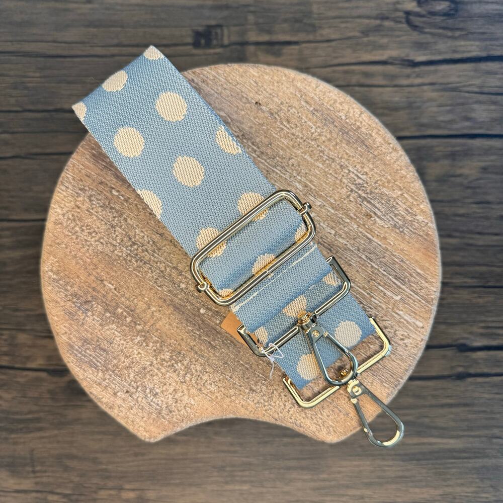 Wide Blue Polka Dot Purse Strap Crossbody Purse Strap Guitar Strap NEW FAST SHIP